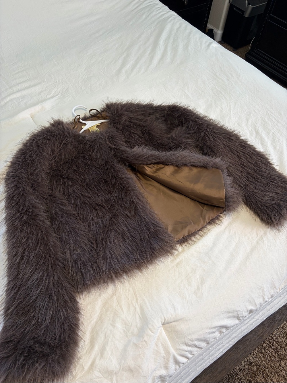 Plush Faux Fur Crop Jacket - Dark Gray